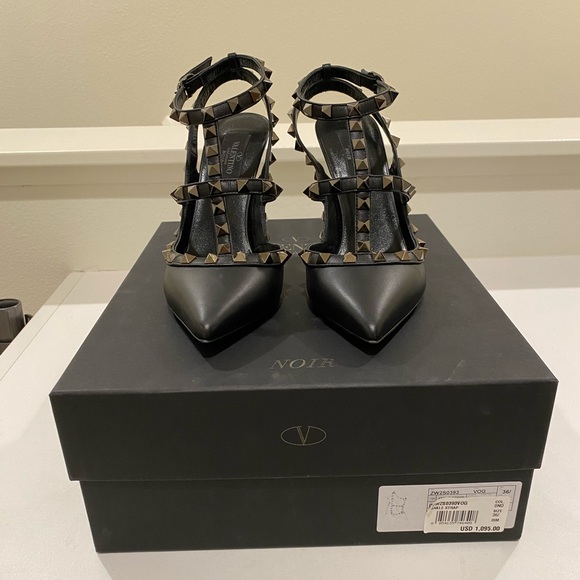 Valentino Rockstud Slingback 100 Noir Black Calfskin Ruthenium Hardware 36.5 6.5 - Picture 2 of 6